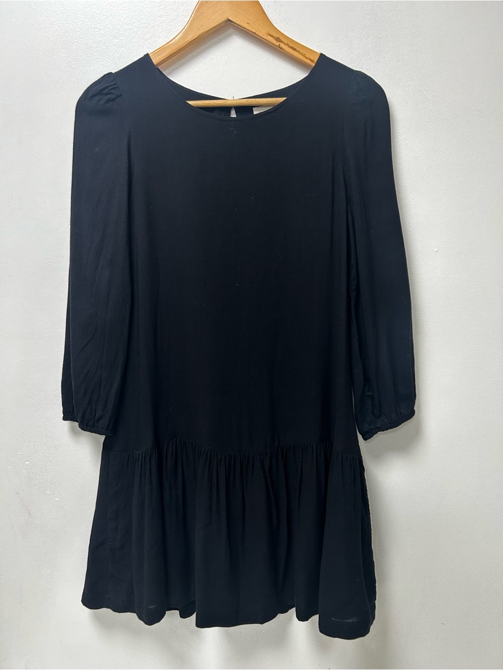 Meadow Rue Anthropologie Black Babydoll Mini Dress Puff Sleeve Tiered Hem Size 4